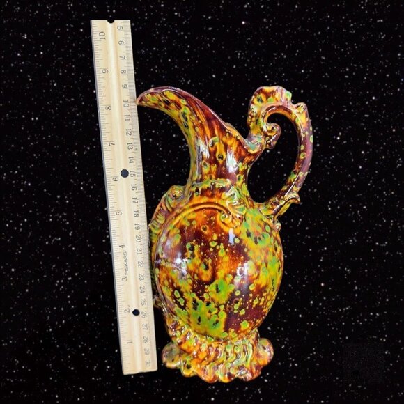Hand Painted Multicolor Specked Ceramic Pitcher Carafe Vintage Hand Made 1970s - Picture 7 of 12